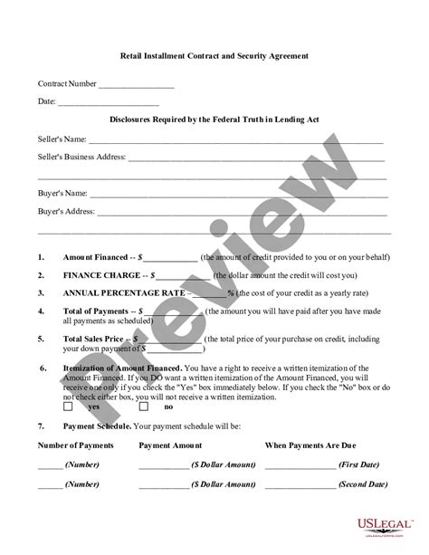 Retail Installment Contract And Security Agreement Retail Installment