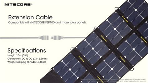 Câble dextension rallonge Nitecore pour panneau solaire FSP100 et