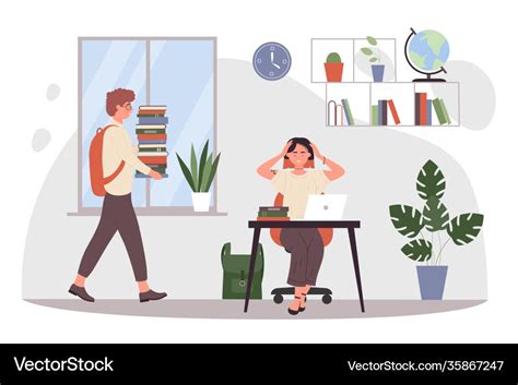 Student people study at home together cartoon boy Vector Image