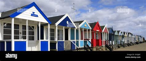 Colourful Wooden Beach Huts On The Promenade Southwold Town Suffolk