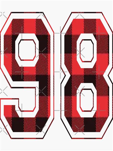 Number 98 Flannel Red Black And White Sports Font Sticker For Sale