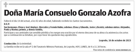 Do A Mar A Consuelo Gonzalo Azofra Esquela Necrol Gica La Rioja