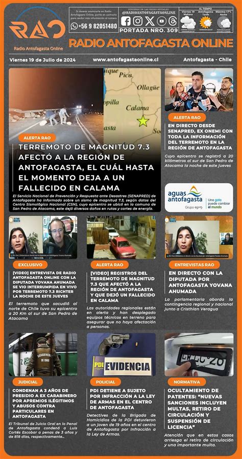 Edición Especial Portada N309 de Radio Antofagasta Online para hoy