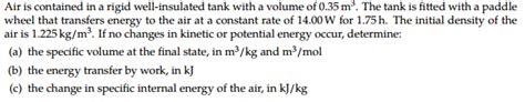 Solved Air Is Contained In A Rigid Well Insulated Tank With Chegg