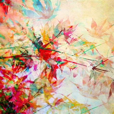 An Abstract Painting With Lots Of Colorful Leaves On The Bottom And