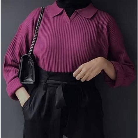 Jual Blouse Knit Blouse Rajut COLLAR Blouse Korea Crop Rajut Atasan