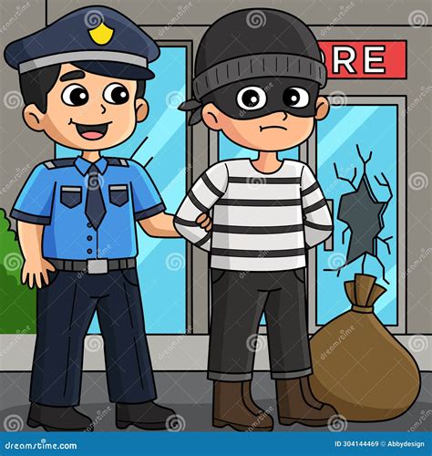 Police Man Arresting a Thief Colored Cartoon Stock Illustration ...