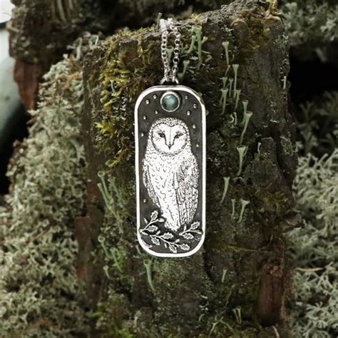 Moon Stars Owl Pendant Necklace Moonstone Gemstone Etsy