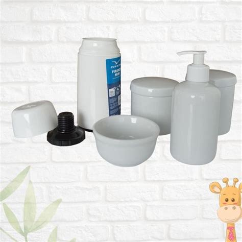 kit Higiene Bebê Potes Cotonete Algodão Limpeza Banho Porcelana Multi