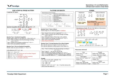 O Level A Math Cheatsheet Ultimate Summary Guide Paradigm