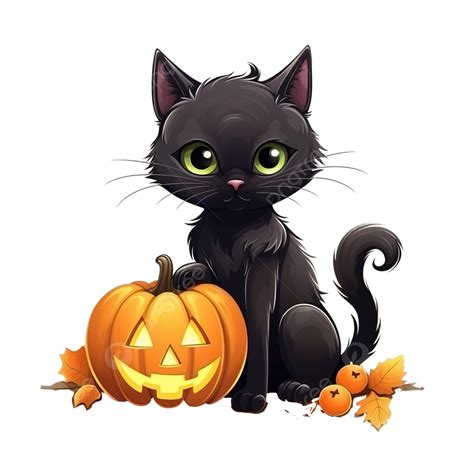 Black Cat And Pumpkin Happy Halloween Vector Illustration Isolated