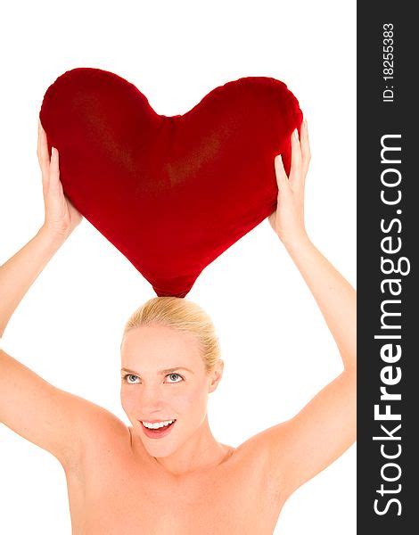 Naked Woman With Heart Shaped Pillow Free Stock Images Photos