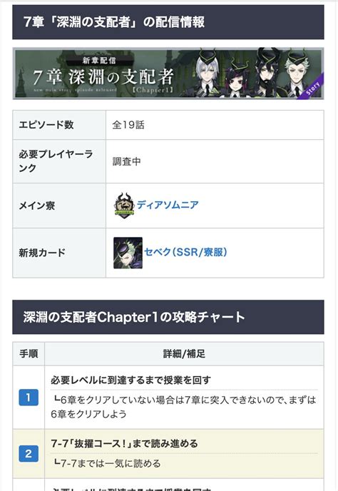 ツイステ攻略班神ゲー攻略 on Twitter 7章Chapter1の攻略チャート公開中 7章の攻略チャート公開完了しました