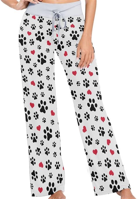 Freeamg Womens Dog Paw Cat Heart Puppy Footprint Soft High Waist Lounge