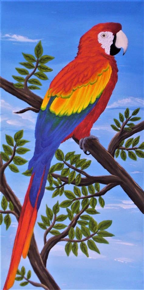 Scarlet Macaw Painting In Bird Paintings On Canvas Parrots Art