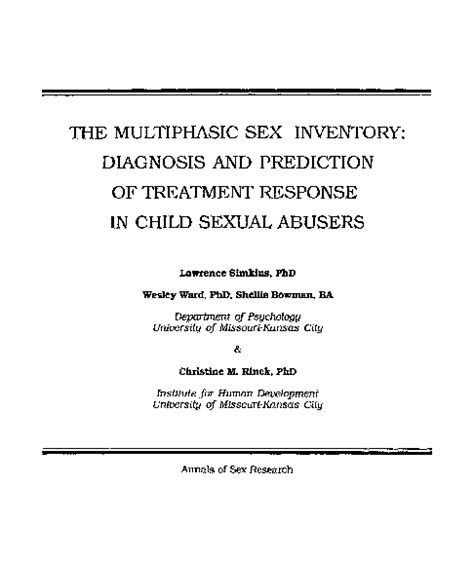 Pdf The Multiphasic Sex Inventory Diagnosis And Prediction Of