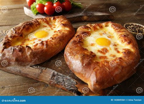 Khachapuri Adjara Traditional Georgian Dishes Baked Bread Stuffed With