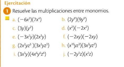 Solved Ejercitación 1 Resuelve Las Multiplicaciones Entre Monomios A