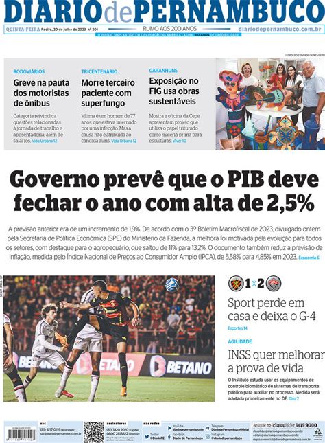 Capa Diario De Pernambuco Edi O Quinta De Julho De