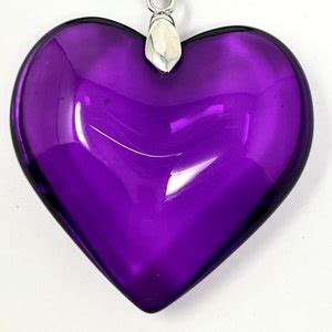 Purple Heart Necklace, Big Purple Glass Heart Pendant, Puff Charm ...