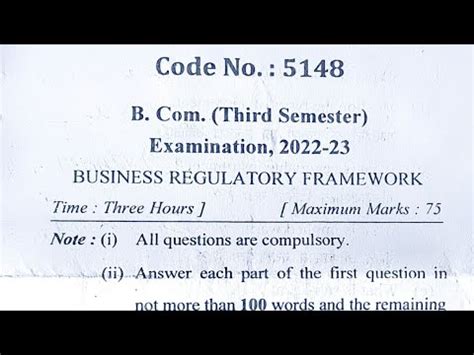 B Nd Year Third Semester Business Regulatory Framework Paper