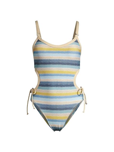 Robin Piccone Lyra Striped Cut Out One Piece Swimsuit Blue Honeydew