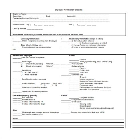 Employee Termination Checklist Template Excel