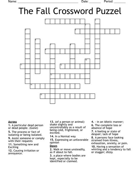 Fall Crossword Puzzles Printable Adult