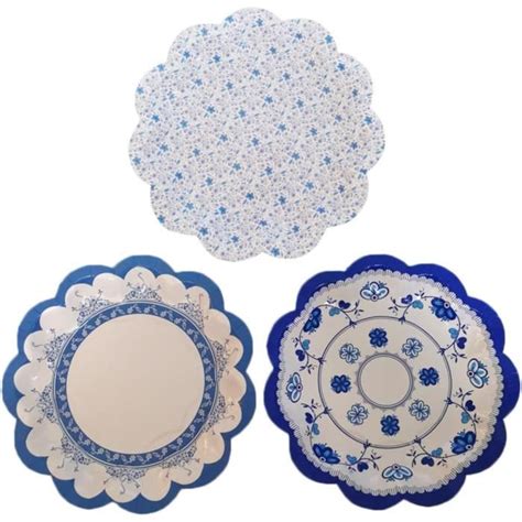 Pi Ces Assiettes Bleues Jetables Assiettes Blanches Jetables Plaque