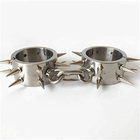 Limkoo Stainless Steel Slave Handcuffs With Spike Heavy Removable