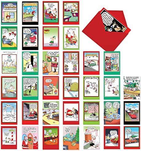 NobleWorks 36 Assorted Bulk Box Set Funny Christmas Cards With