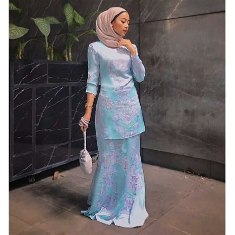 Design Baju Nikah Baby Blue Baju Kurung Moden Raya 2021 Batik Printed