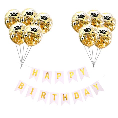 Happy Birthday Banner Flags Gold Confetti Balloons Th Th Th Th