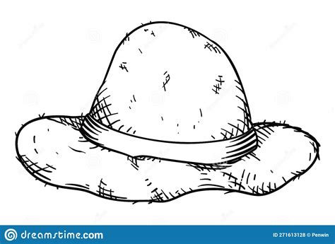 Straw Hat with Band in Hand Drawn Style, Vector Illustration Stock Vector - Illustration of ...