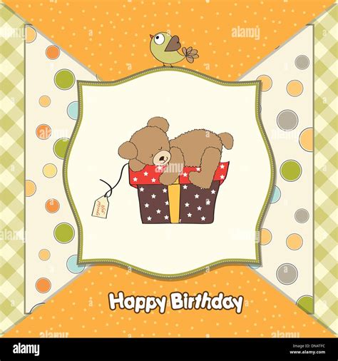 birthday greeting card with teddy bear and big gift box Stock Vector Image & Art - Alamy