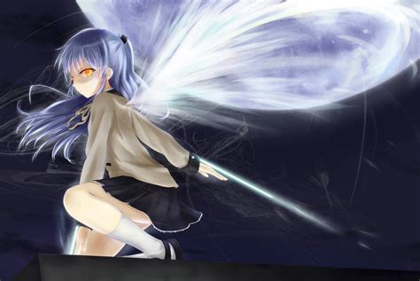 Wallpaper Night Long Hair White Hair Anime Girls Wings Angel