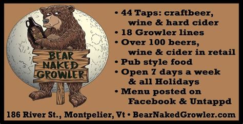 Bear Naked Growler Restaurant River St Montpelier Vt Usa