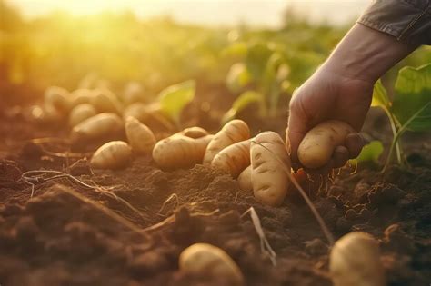 Premium AI Image The Farmer Holds In His Hands A Crop Of Potatoes In