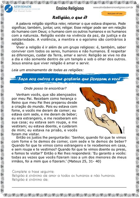 Texto De Religião - Atividade de Ensino Religioso - Materiais didáticos (aulas em PDF ...