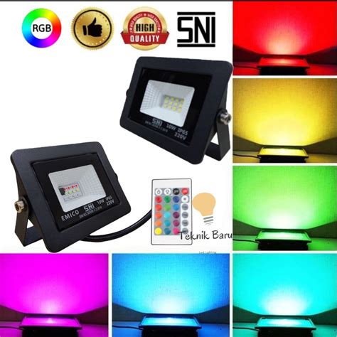 Jual Lampu Sorot Led RGB 10w 10 Watt MURNI EMICO Tembak Lapangan Remote