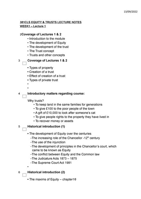 Lectures And Slide Notes Cls Cls Equity Trusts