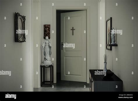 white wooden door with crucifix 3d illustration Stock Photo - Alamy