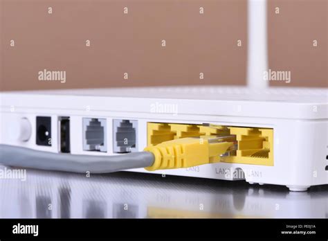 network router  ethernet cable close  stock photo alamy