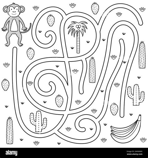 Black And White Maze Game For Kids Coloring Page For Children Stock