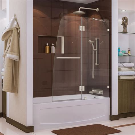 Dreamline Aqua Lux 48 In X 58 In Frameless Pivot Tubshower Door In Brushed Nickel With Handle