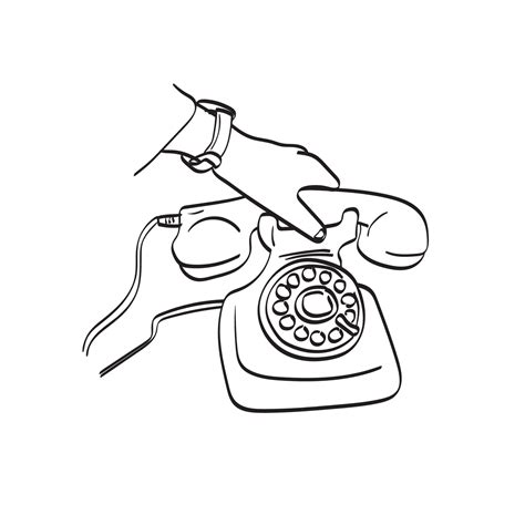 Line Art Closeup Hand Holding Retro Telephone Illustration Vector Hand