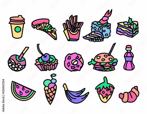 Fashion Modern Stikers With Cute Funkey Fast Food Elements Set Of