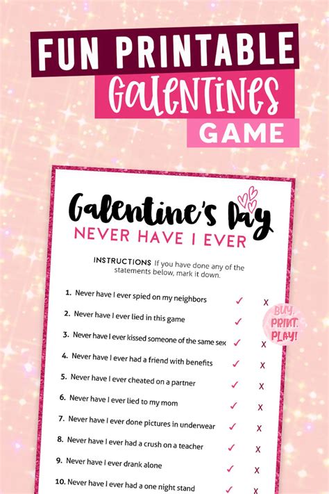 Galentines Day Never Have I Ever Party Printable Game Etsy