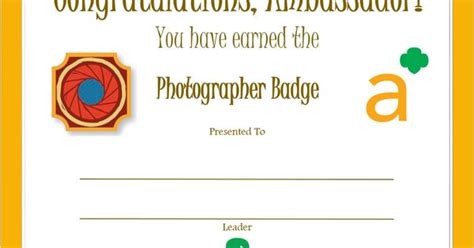 Ambassador Photographer Badge Certificate Ambassador Girl Scouts Pinterest Photographers