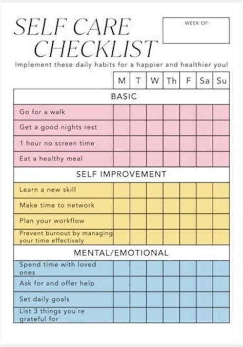 Daily Self Care Checklist Printable Self Care Routine Daily Habit